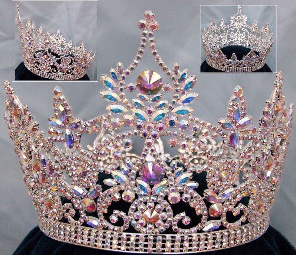 Continental Full Silver Aurora Borealis Rhinestone Crown - CrownDesigners