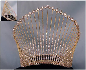 Rhinestone Miss Beauty Queen Gold Pageant Crown Tiara - CrownDesigners