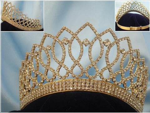 Rhinestone Bridal Queen Princess Miss Beauty Queen Gold Crown Tiara - CrownDesigners