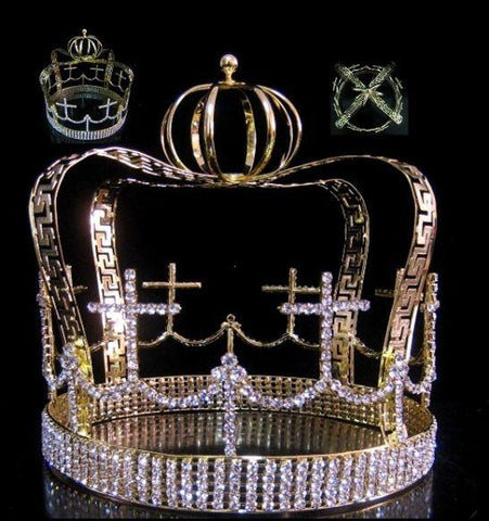 Devenshire Gold  Imperial State Mens Full  Rhinestone Crown - CrownDesigners