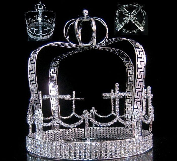 Devenshire Silver Imperial State Mens Full  Rhinestone Crown - CrownDesigners