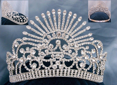 Balantine Rhinestone Silver Adjustable Contoured Pageant Crown Tiara - CrownDesigners