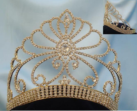 Beauty Pageant Gold Contoured Rhinestone Adjustable Crown Tiara - CrownDesigners