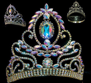 Cristal Contoured Aurora Gold  Borealis Rhinestone Crown Tiara - CrownDesigners