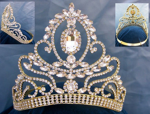 Cristal Contoured Gold  Rhinestone Crown Tiara - CrownDesigners
