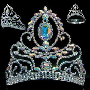 Cristal Contoured Aurora Silver Borealis Rhinestone Crown  Tiara - CrownDesigners