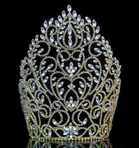 Rhinestone Miss Beauty Queen Pageant Crown Gold Tiara - CrownDesigners