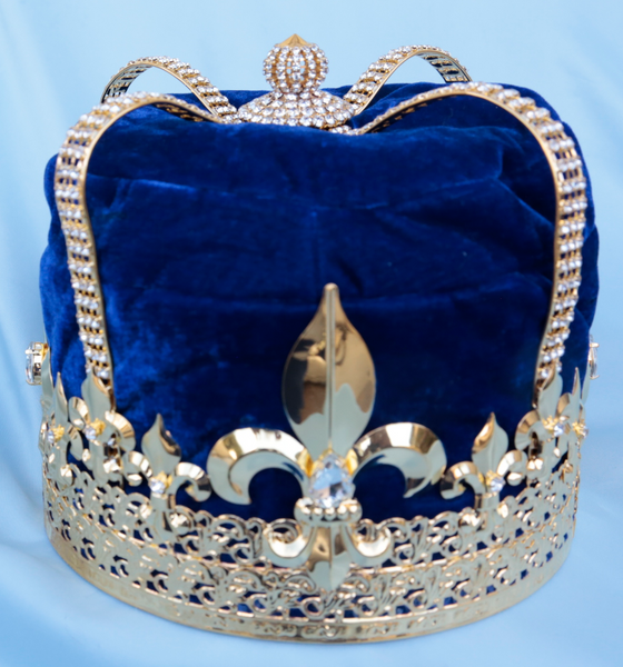 Imperial State Mens King Gold and Blue Velvet Crown