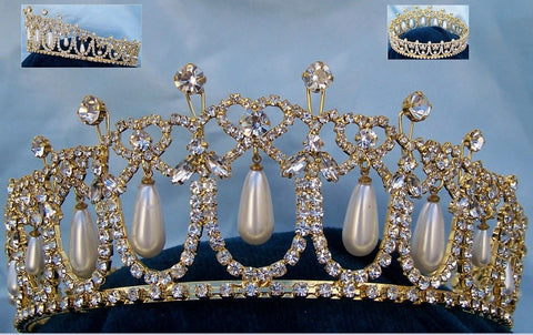 Cambridge Lover's Knot tiara Gold  Rhinestone full Crown - CrownDesigners