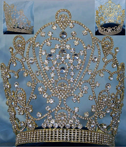 Belinda Princess Bridal Full Gold Pageant Rhinestone Crown - CrownDesigners