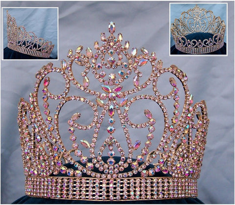 Aurora Borealis Miss American Beauty Pageant Queen Rhinestone Crown Gold FULL - CrownDesigners