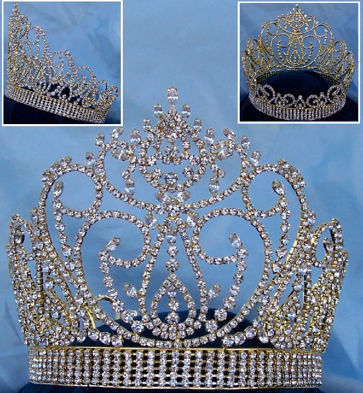 Miss American Beauty Pageant Queen Rhinestone Crown Gold FULL - CrownDesigners