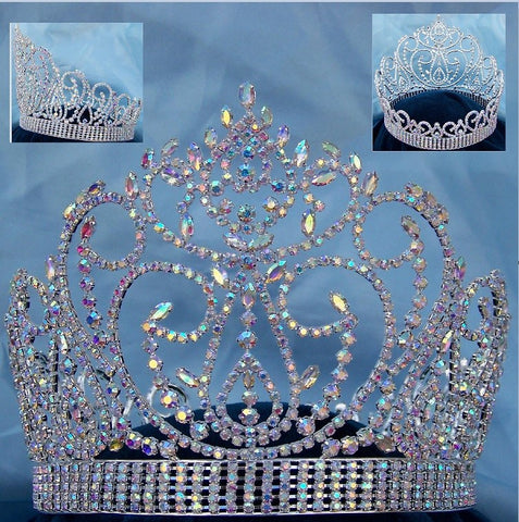 Aurora Borealis Miss American Beauty Pageant Queen Rhinestone Crown Silver FULL - CrownDesigners