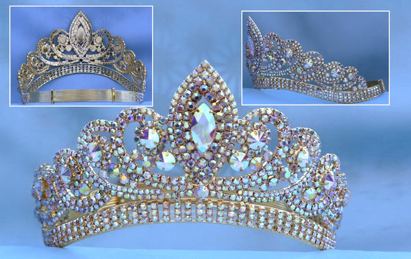 Aurora Borealis Gold Adjustable Crown Tiara