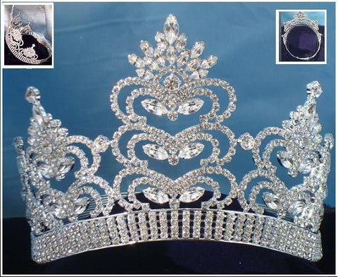 SCHEHERAZADE Adjustable Contoured Rhinestone Silver Crown Tiara - CrownDesigners