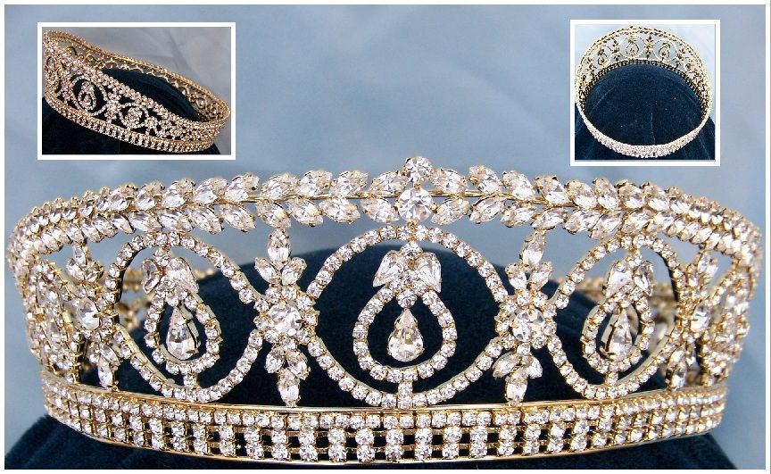 Duchess Royal Crown Gold FULL RHINESTONE Tiara Windsor - CrownDesigners