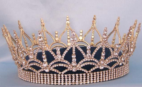 The Regency Full Rhinestone Unisex Queen King Gold Crown - CrownDesigners
