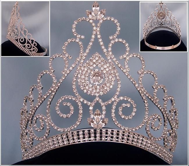 Beauty Queen Rhinestone Grand Queen Contoured Rhinestone Crown Tiara ...