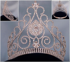Beauty Queen Rhinestone Grand Queen Contoured Rhinestone Crown Tiara - CrownDesigners