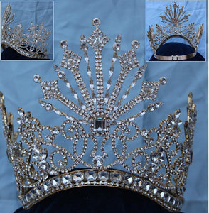 Beauty Pageant Rhinestone Queen Tsarina Alexandra Fedorovna Gold Romanov Contoured Crown - CrownDesigners