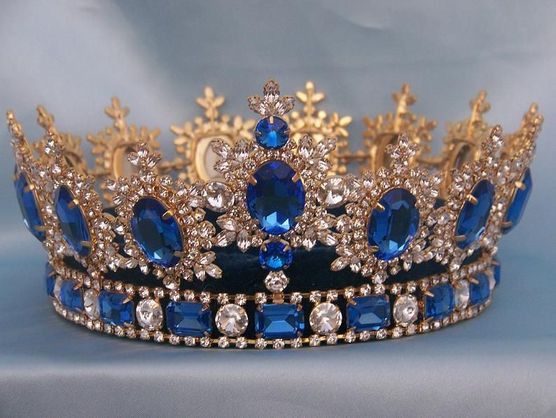 Men's Unisex Rhinestone Gold full  Royal Blue Sapphire Premium Crown - CrownDesigners
