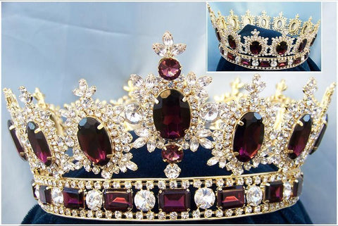 Men's Unisex Rhinestone Gold full Amethyst Purple Royal Premium Crown - CrownDesigners