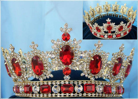 Men's Unisex Rhinestone Gold full Ruby Red Royal Premium Crown - CrownDesigners