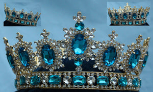 Men's unisex rhinestone Gold full Acquamarine Blue  Royal Premium  Crown - CrownDesigners