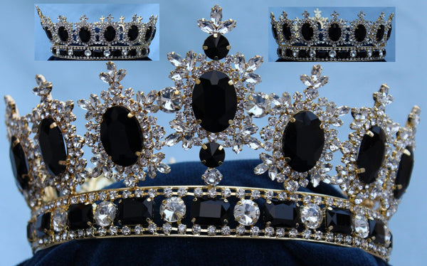 Men's Unisex Rhinestone Gold Full Black Royal Premium Crown - CrownDesigners
