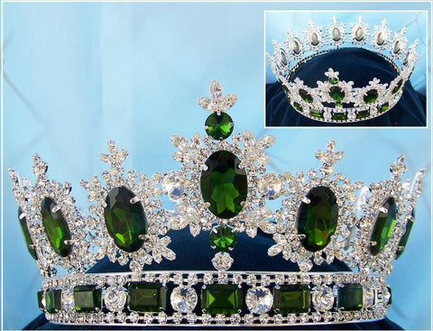 Men's Unisex Rhinestone Silver Full Emerald Green Royal Premium Crown - CrownDesigners