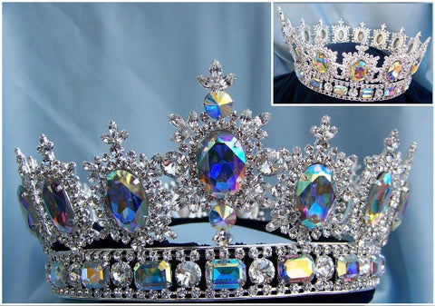 Men's Unisex Rhinestone Silver full Clear Aurora Borealis Royal Premium Crown - CrownDesigners