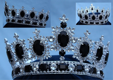 Men's Unisex Rhinestone Silver Full  Black  Royal Premium Crown - CrownDesigners