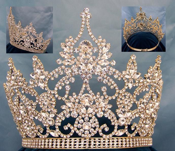 Continental Adjustable Gold Rhinestone Crown Tiara - CrownDesigners