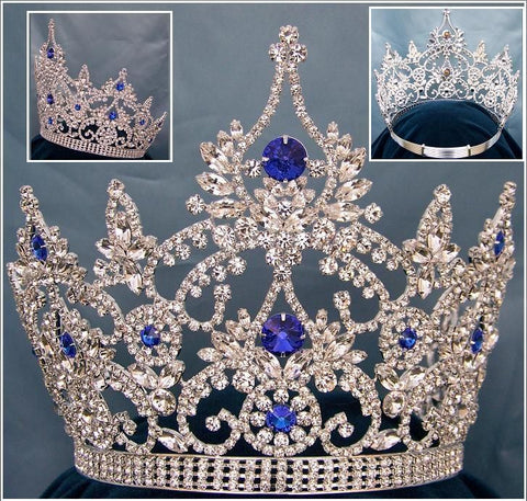 Continental Blue Silver Sapphire Crown Tiara - CrownDesigners