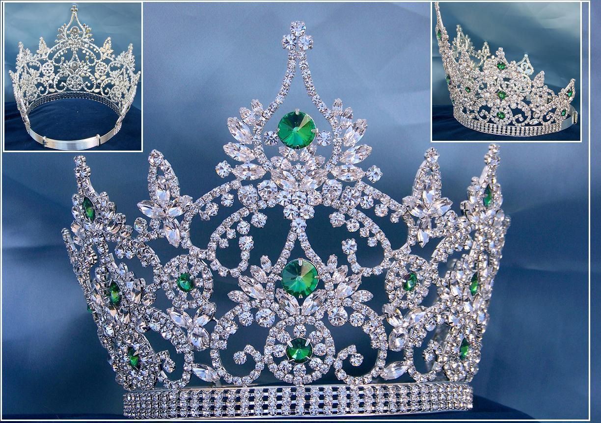 Continental adjustable Emerald Rhinestone Crown Tiara - CrownDesigners