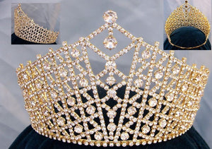 Miss Beauty Pageant Adjustable Gold  Rhinestone Crown Tiara - CrownDesigners