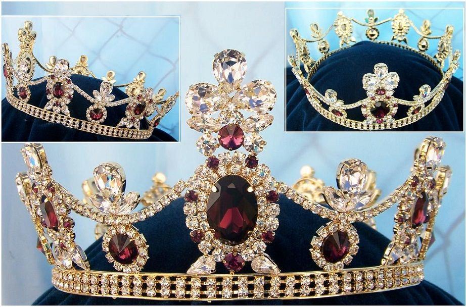 Crown/Royal Tsarina State Rhinestone Full Gold Queen, King Crown UNISEX - CrownDesigners