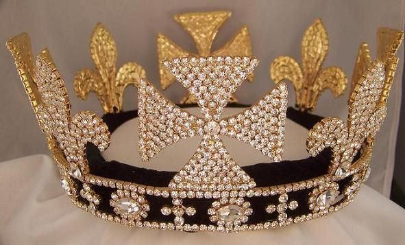 King Lear Rhinestone Full Gold  Mens Crown - CrownDesigners