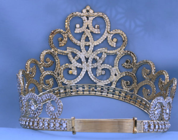 Adjustable Rhinestone Gold Crown Tiara