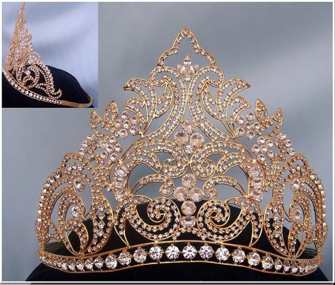 Danielle Beauty Pageant Rhinestone Gold  Contoured Adjustable Crown - CrownDesigners