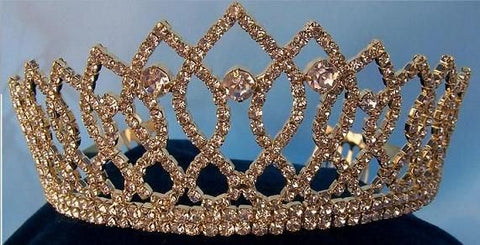 Rhinestone Bridal Queen Princess Miss Beauty Queen Crown Gold Tiara - CrownDesigners