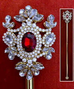 Russian Imperial Dynasty Palace Gold Ruby Red Rhinestone Scepter