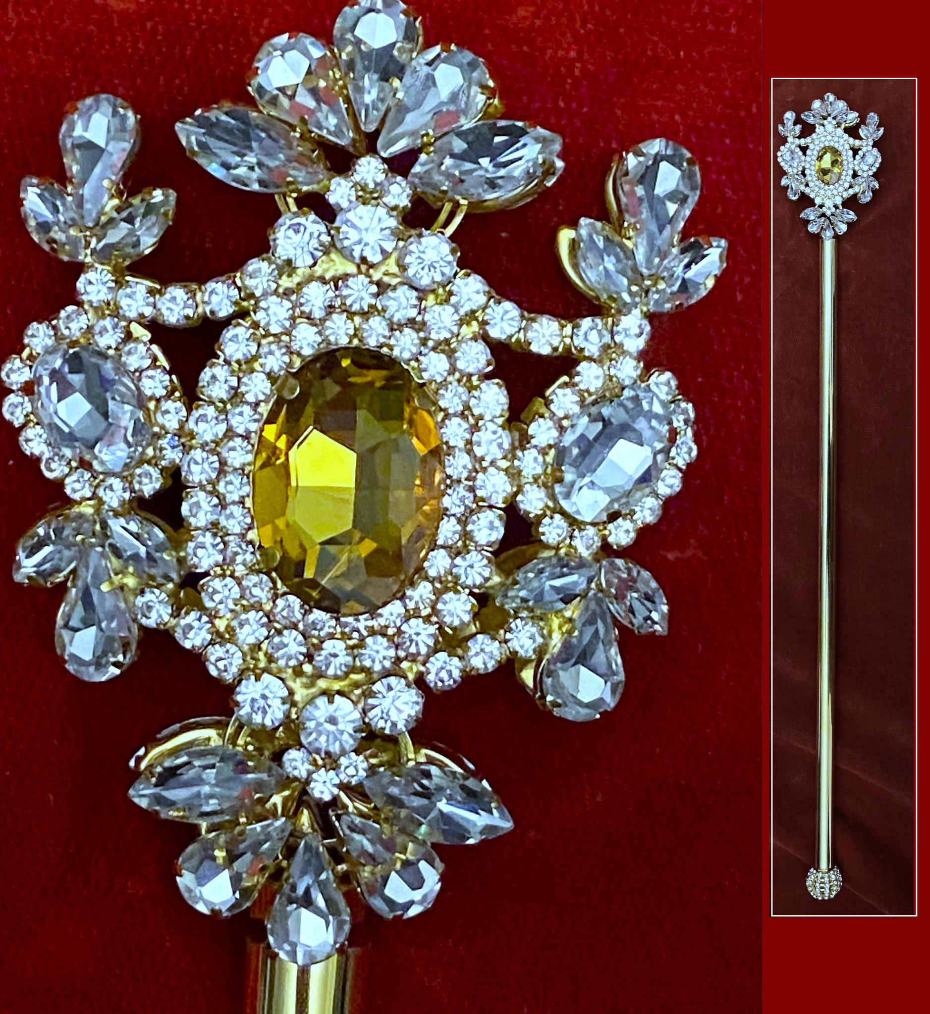 Russian Imperial  Dynasty Palace Gold  Light Amber Yellow Rhinestone Scepter
