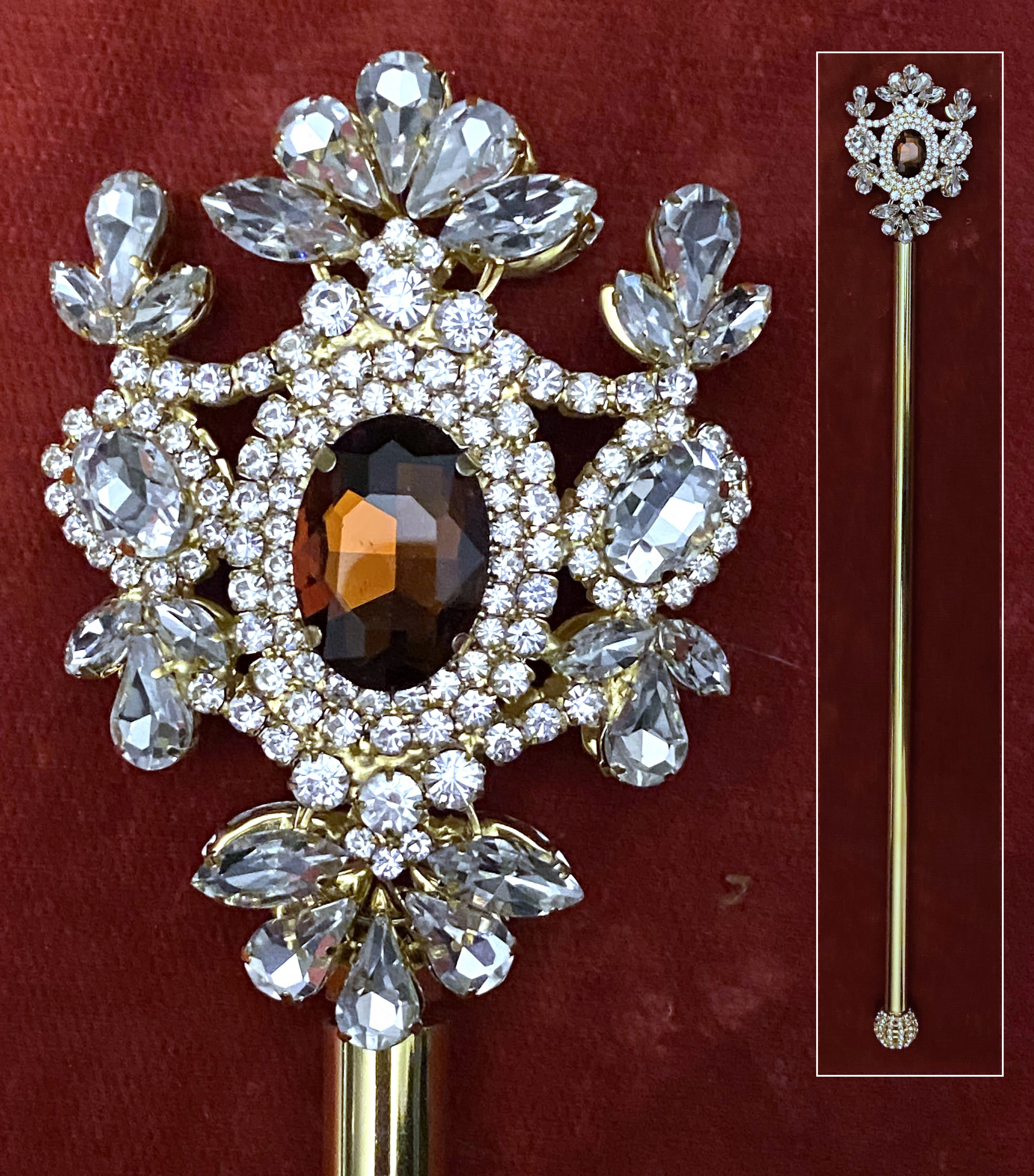 Russian Imperial  Dynasty Palace Gold  Dark Amber  Rhinestone Scepter