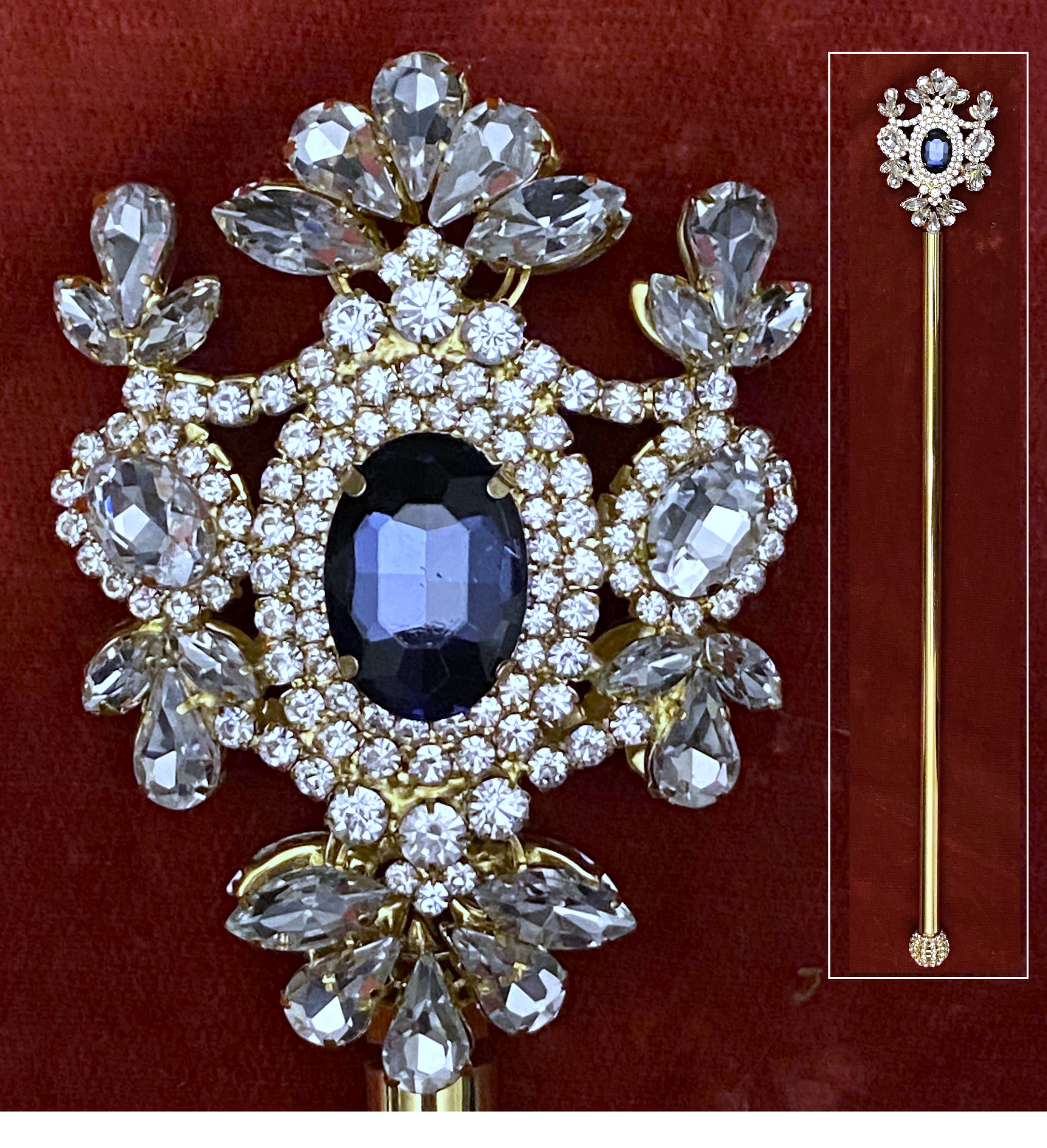 Russian Imperial  Dynasty Palace Gold Mountain Blue Rhinestone Scepter