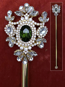 Russian Imperial  Dynasty Palace Gold  Clear Peridot Green  Rhinestone Scepter