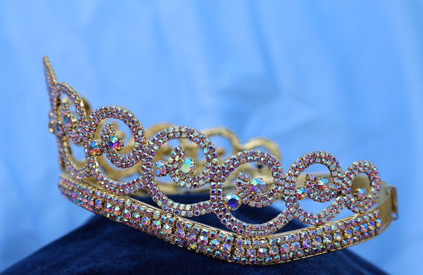 Adjustable Aurora Borealis Gold Rhinestone Crown Tiara Apparel & Accessories
