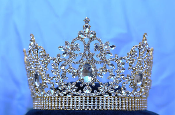 Adjustable Fairy Tale Beauty Queen Gold Rhinestone Crown LARGE Queen