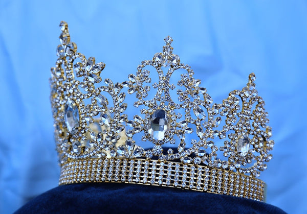 Adjustable Fairy Tale Beauty Queen Gold Rhinestone Crown LARGE Queen
