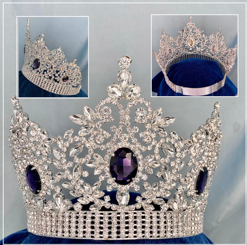 Adjustable Fairy Tale Beauty Queen Rhinestone Silver Purple Crown